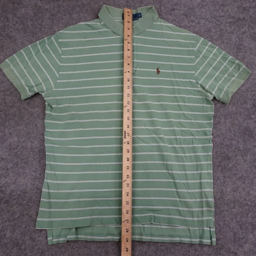 Ralph Lauren Polo Shirt Mens Large L Green Short Sleeve Striped Cotton Pony